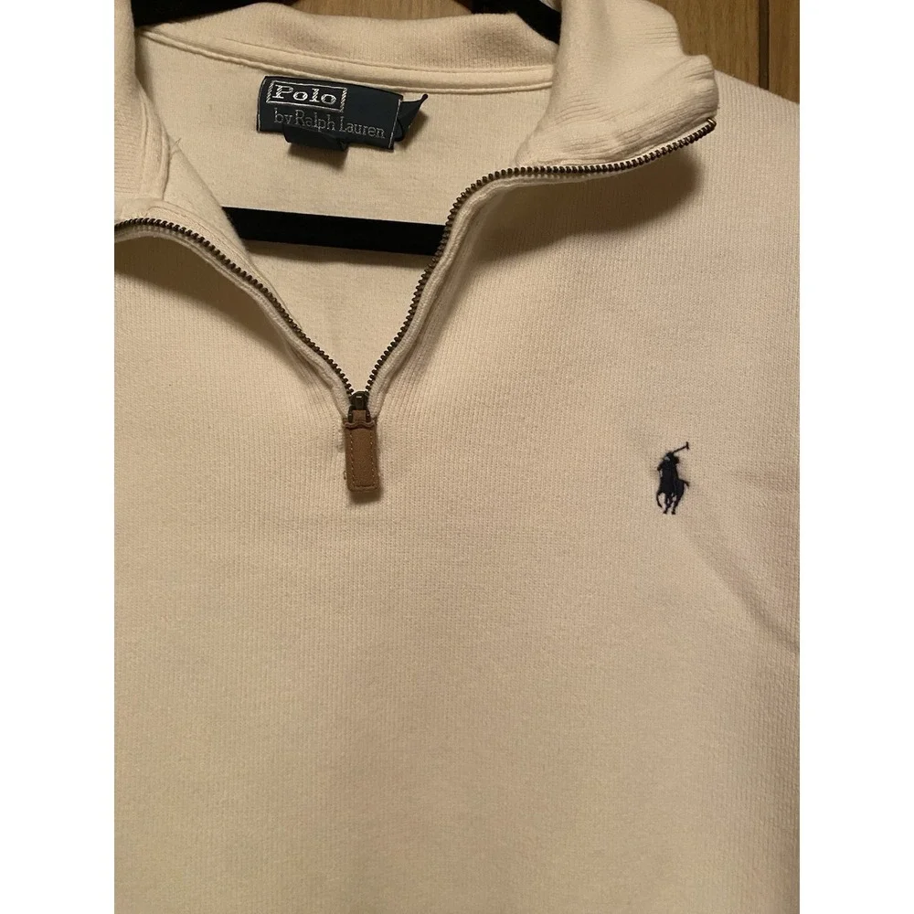 Polo Ralph Lauren Estate-Rib Quarter-Zip Pullover Men's XL Cream Flesh Pony Prep